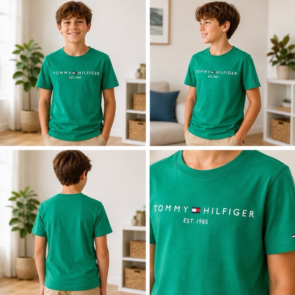 Tommy Hilfiger Boys M 12/14 Green Logo Graphic T Shirt NWT